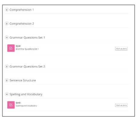 Course screen showing practice activities